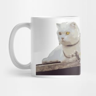 the cat waits lover with the chrysanthemum - Vector image Mug